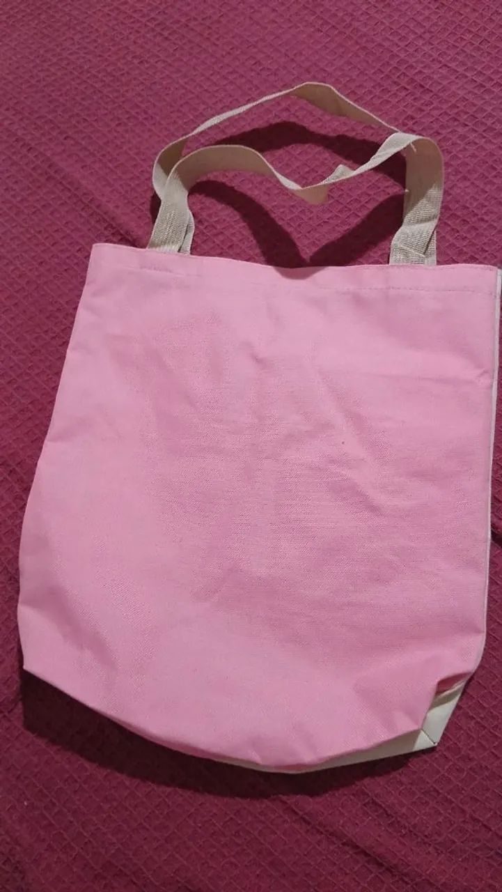 Bolsa Tote Bag Rosa e Creme - Estilo Coreano com Bolsos Utilitários  - Foto 3