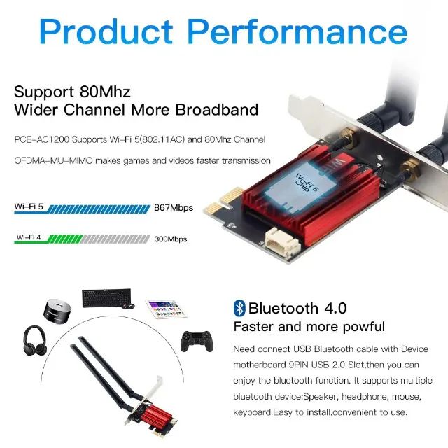 Placa de Rede Sem Fio Wi-fi 5 Ac1200 Bluetooth 4 - Foto 2