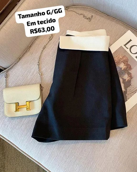Shorts de tecido preto com detalhes branco - Foto 3