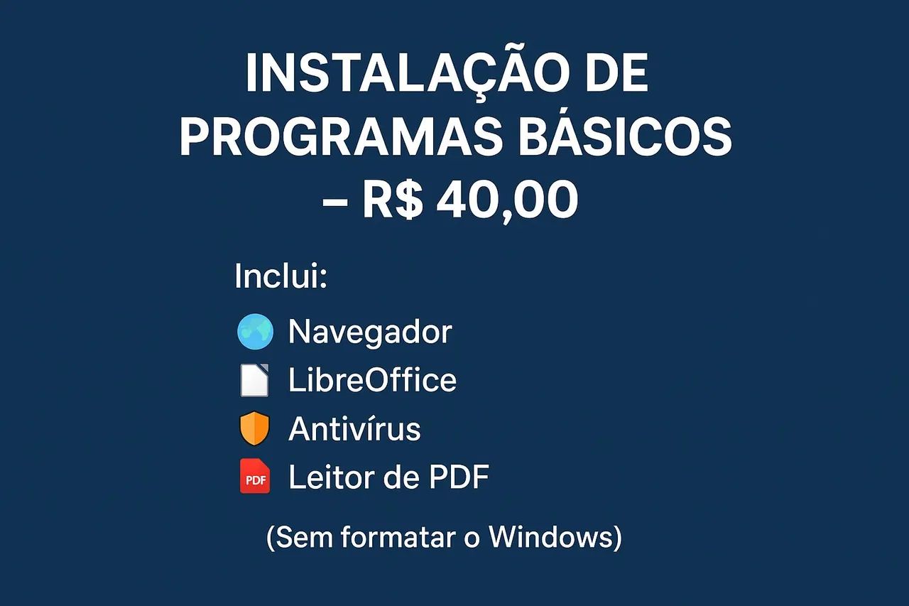 Instalação de programa no PC novo e notebook 40 reais para instalar programa 