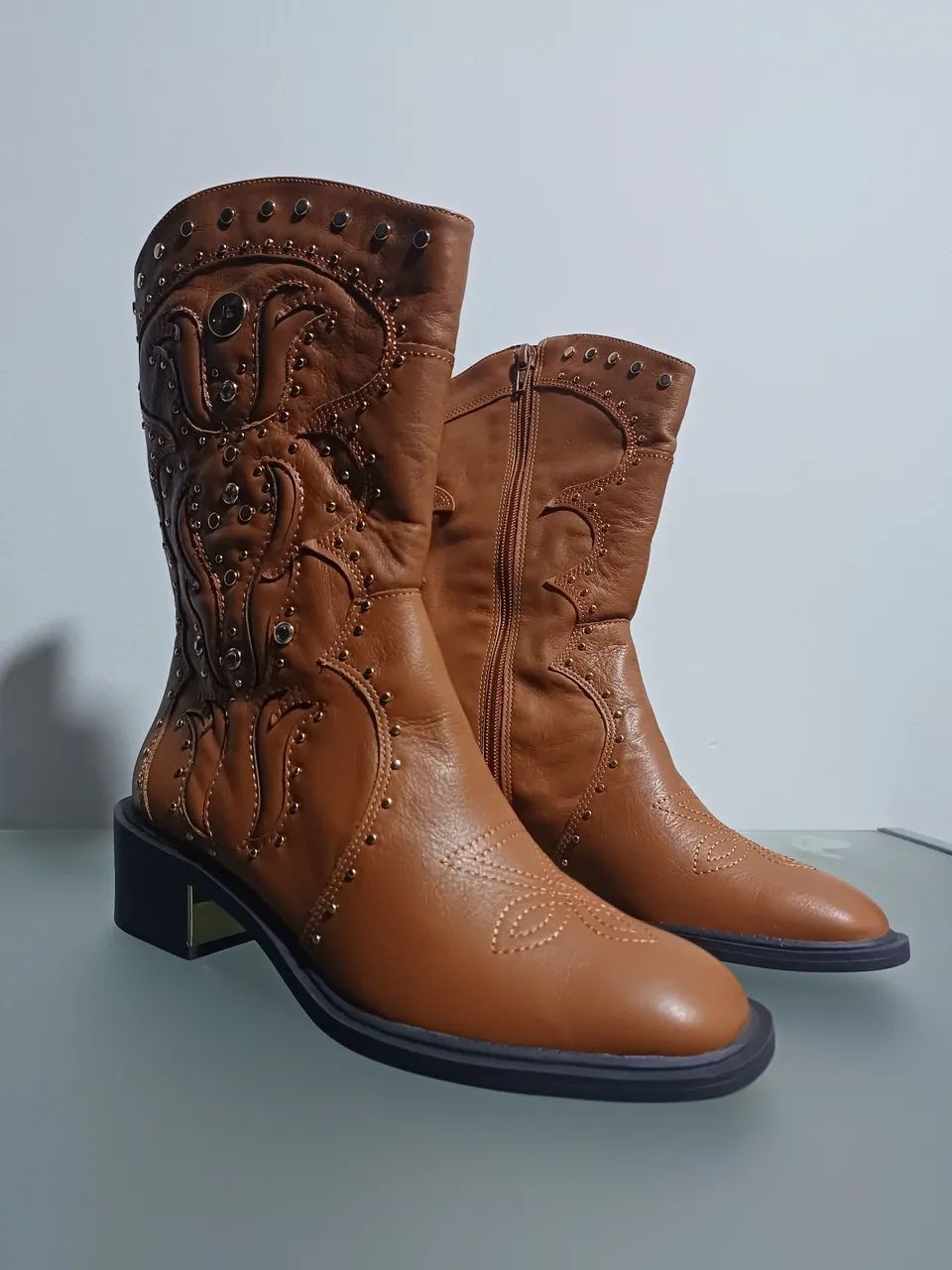 Kit Bota de Couro legitimo Western Marrom + carteira class couro legítimo + Tamanco
