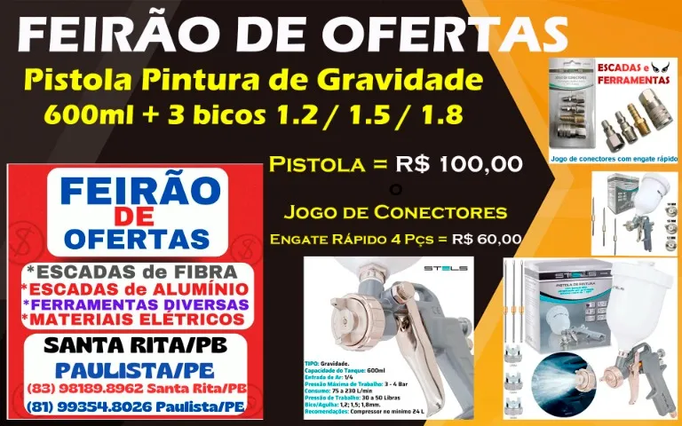 Pistola Pintura Gravidade 600ml+3 Bicos 1.2/1.5/1.8