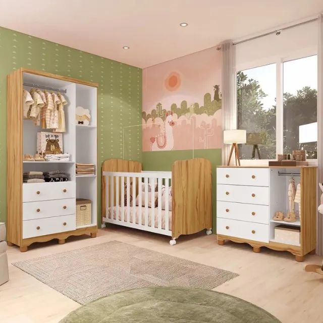 Quarto Infantil Uli 100% MDF (Roupeiro 3 Portas + Comoda + Berço Americano) - Foto 3