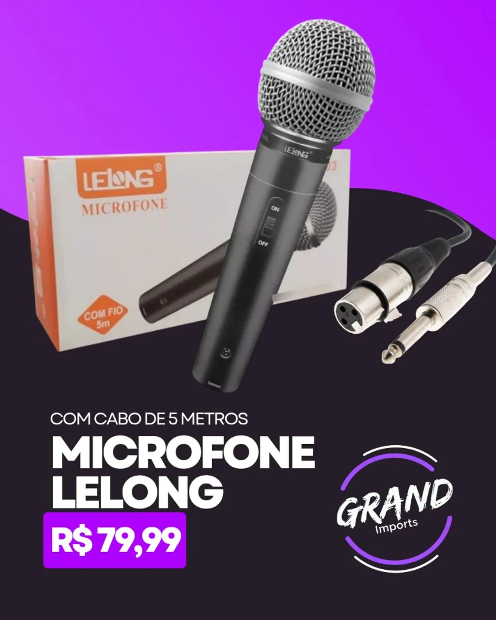 Microfone Lelong com Fio 5 Metros - Novo.
