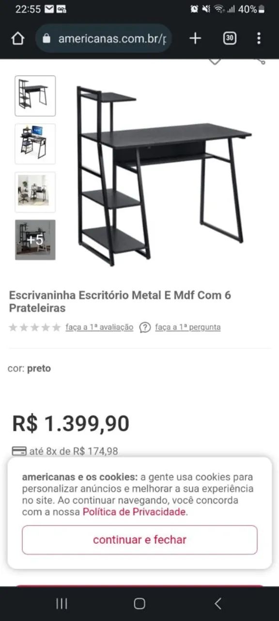 MESA COMPUTADOR EM MADEIRA E METAL PRETA FOSCO NOVA - Foto 4