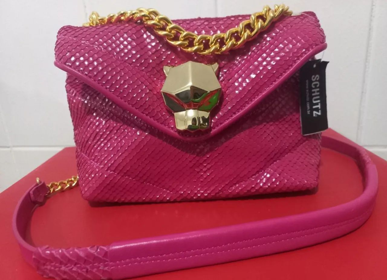 Bolsa Schutz Pink Couro com Corrente Dourada - Foto 2