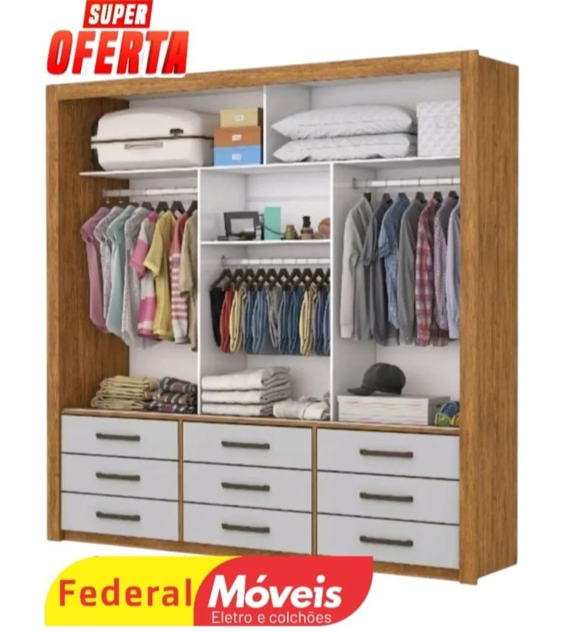 Guarda Roupa com 3 Portas de correr, 9 Gavetas e Espelho - Novo, com espaço de sobra! - Foto 2