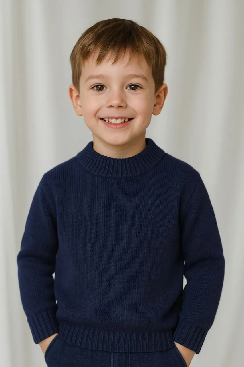 Suéter de Tricô Masculino Infantil Azul Marinho Tamanho 6 anos