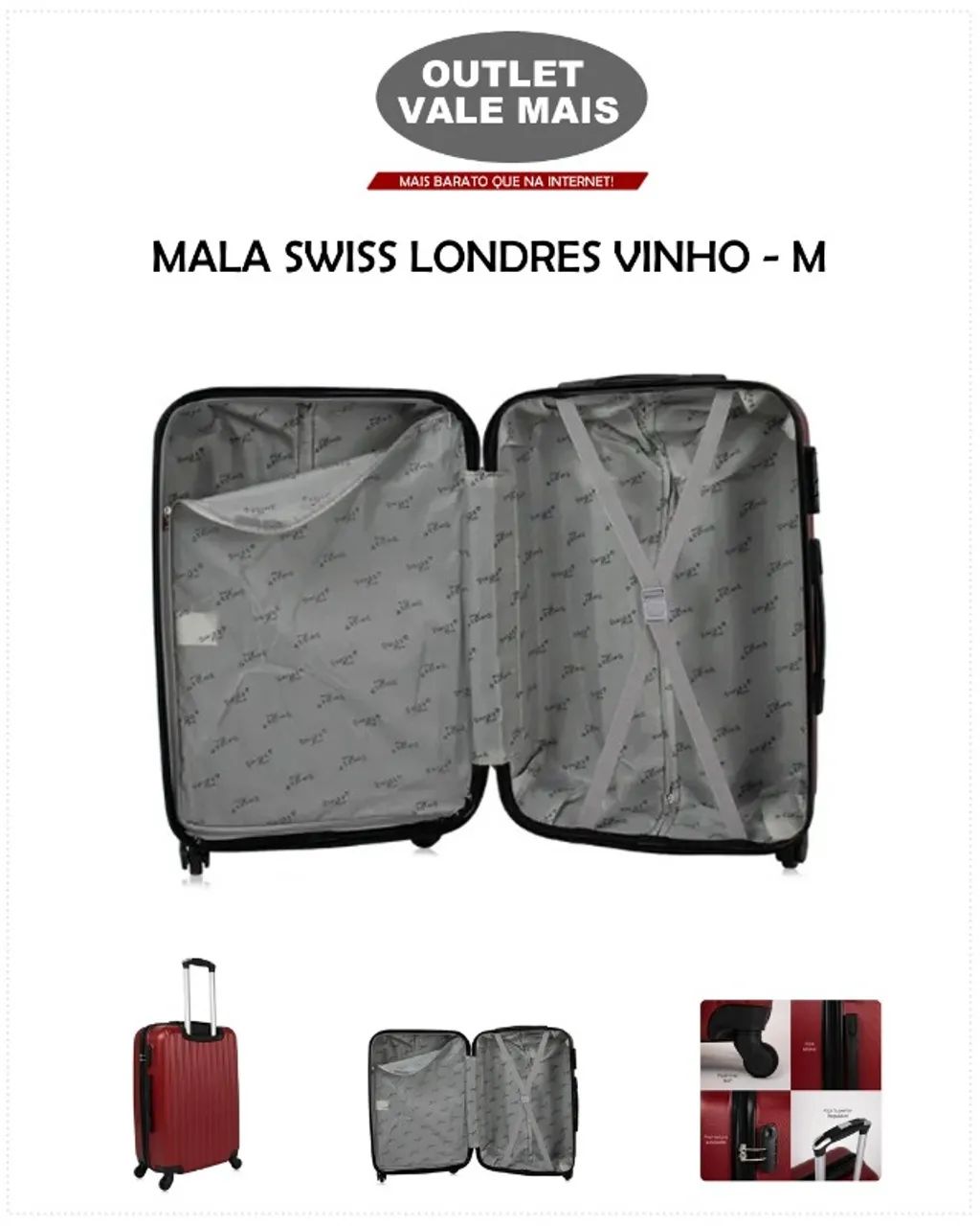 Mala Swiss Londres Vinho 'M' - PRODUTO NOVO! - Foto 3