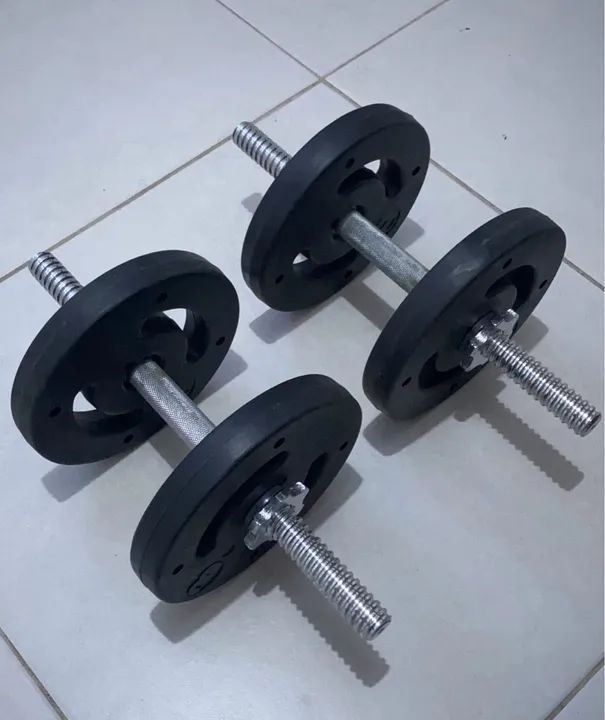 Anilhas Halteres 12kg com Barra Maciça Roscada - Foto 2