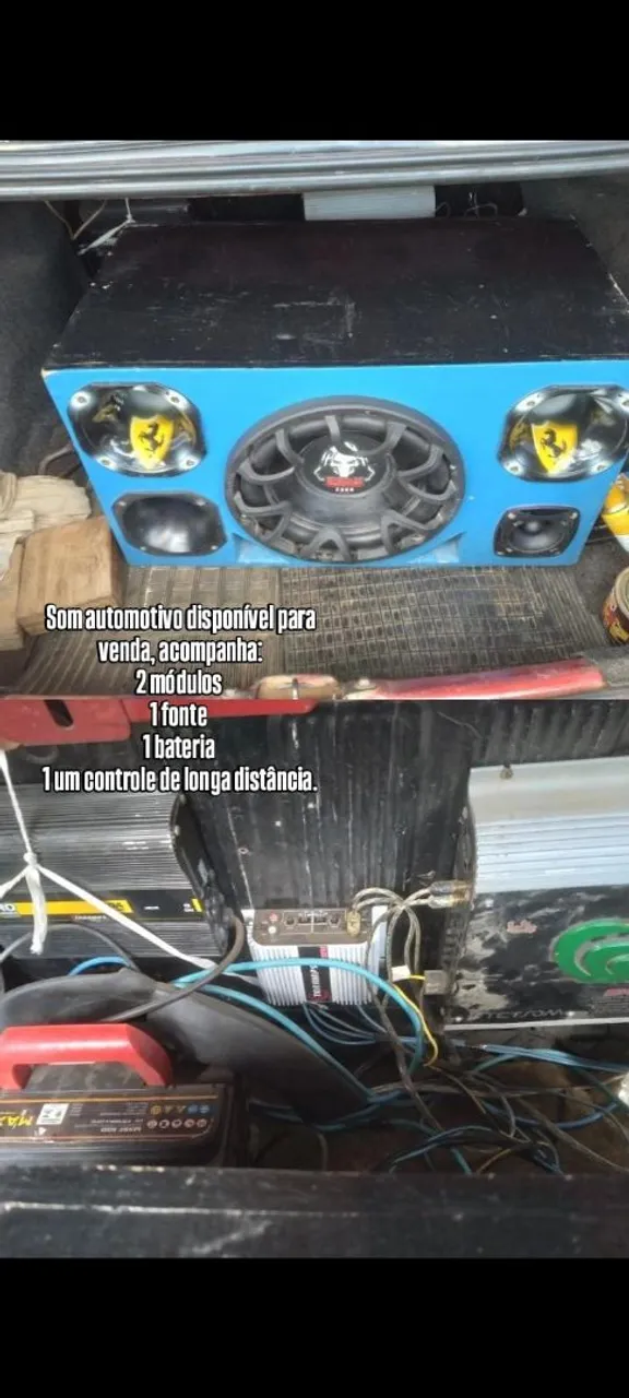 Som Automotivo 2 Módulos, 1 Fonte, 1 Bateria