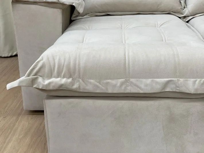 Sofá Retrátil Reclinável 1,80 m Bege Plus Molas Bonnel a42 - Foto 3
