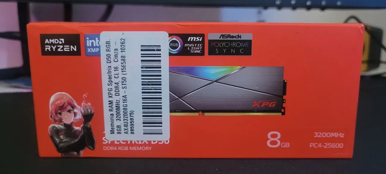 Memória 8GB DDR4 3200Mhz XPG Spectrix D50 RGB