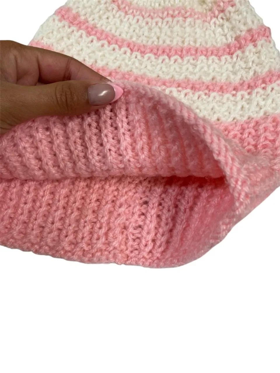 Touca de Lã Rosa e Branca - Foto 3