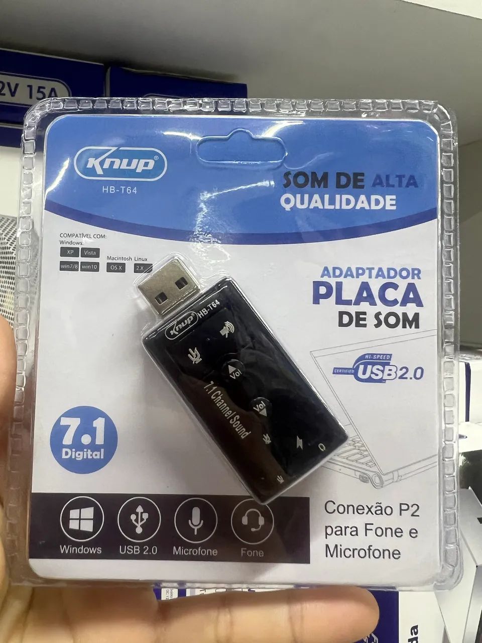 Placa de som e áudio USB 