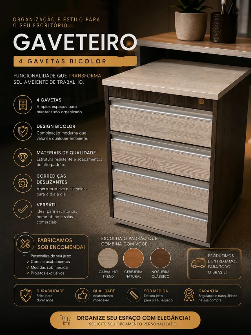 Gaveteiro de Escritório 4 Gavetas Bicolor  - Foto 2