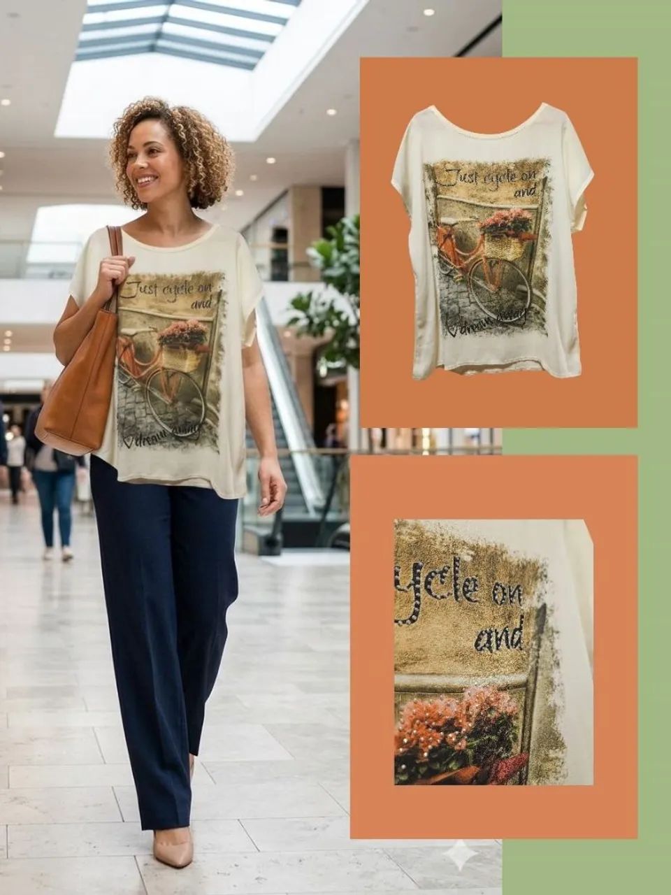 BLUSA CREME COM ESTAMPA E STRASS