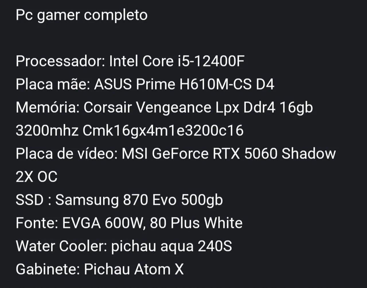 PC GAMER COMPLETO RTX 5060 (TROCO EM PS5+VOLTA) - Foto 3