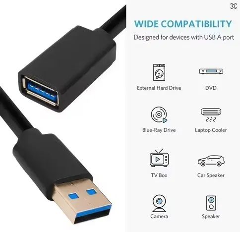 Cabo Extensor USB 3.0 2.0, Fio de Transferência Rápida de Dados, /1.5m  - Foto 2