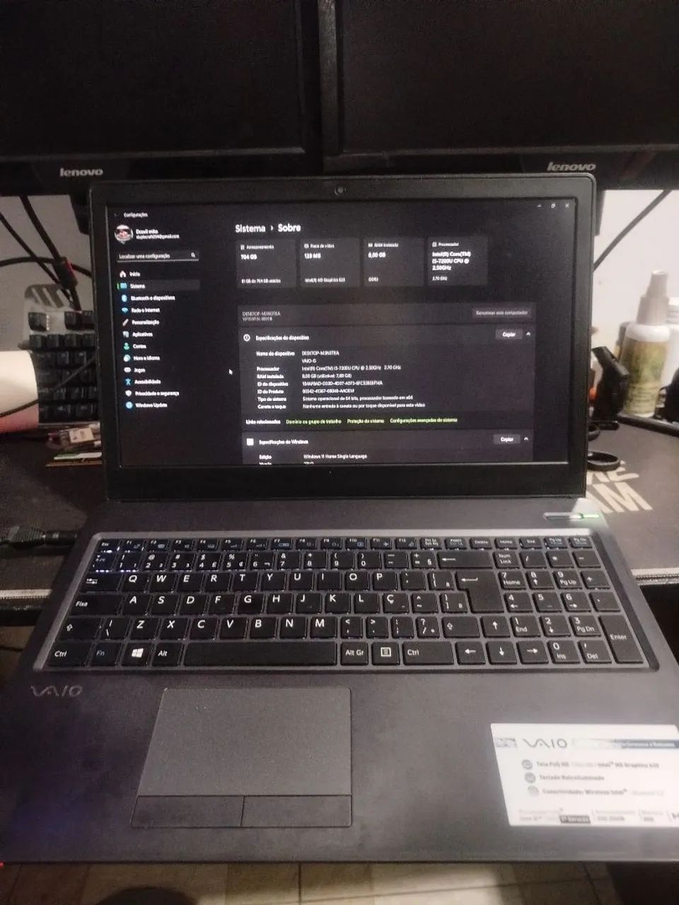 Sony Vaio Core i5 7°  8gb Ram SSD 256 HD 500 - Foto 3