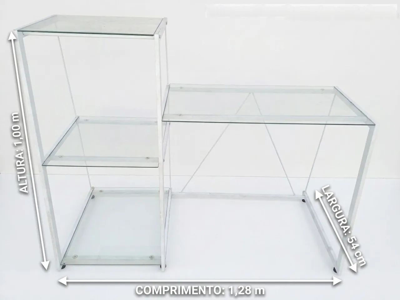 Mesa de Escritório / Escrivaninha com Estante de Vidro