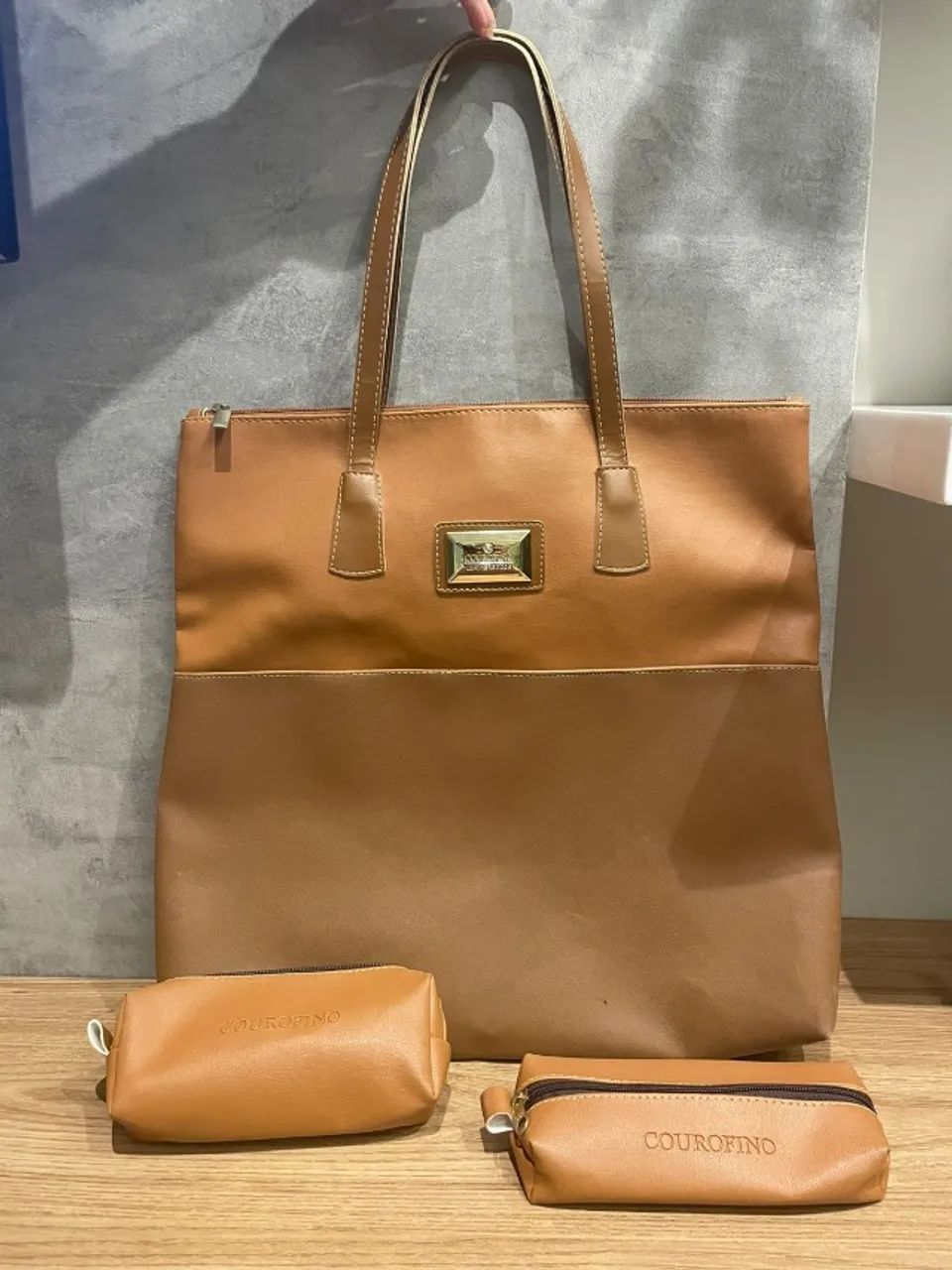 Conjunto de bolsa de couro sintético feminina