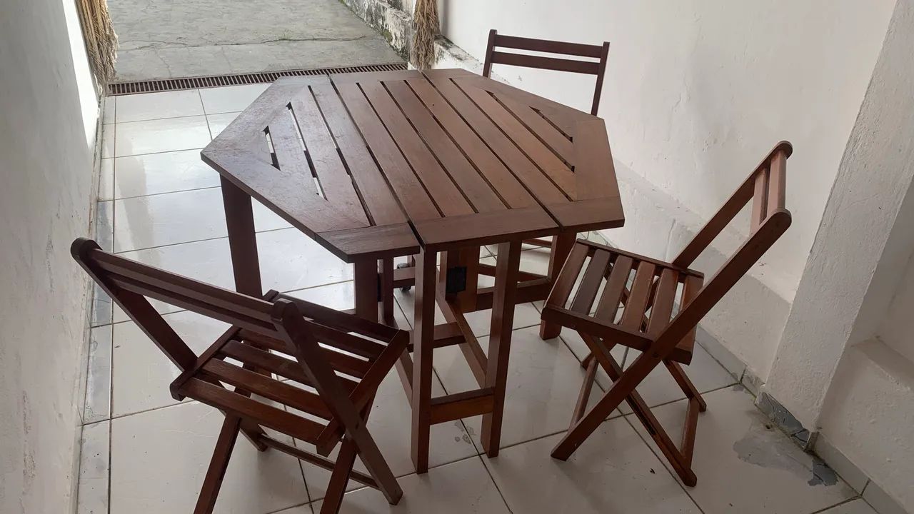 Mesa e cadeira dobráveis de madeira Metalnew - Foto 4