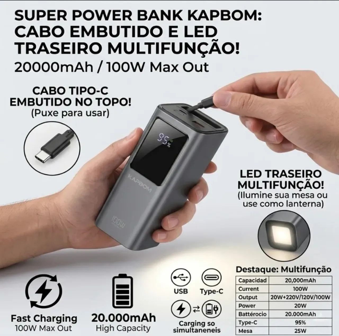 Power bank 20.000mAh 100W  - Foto 5
