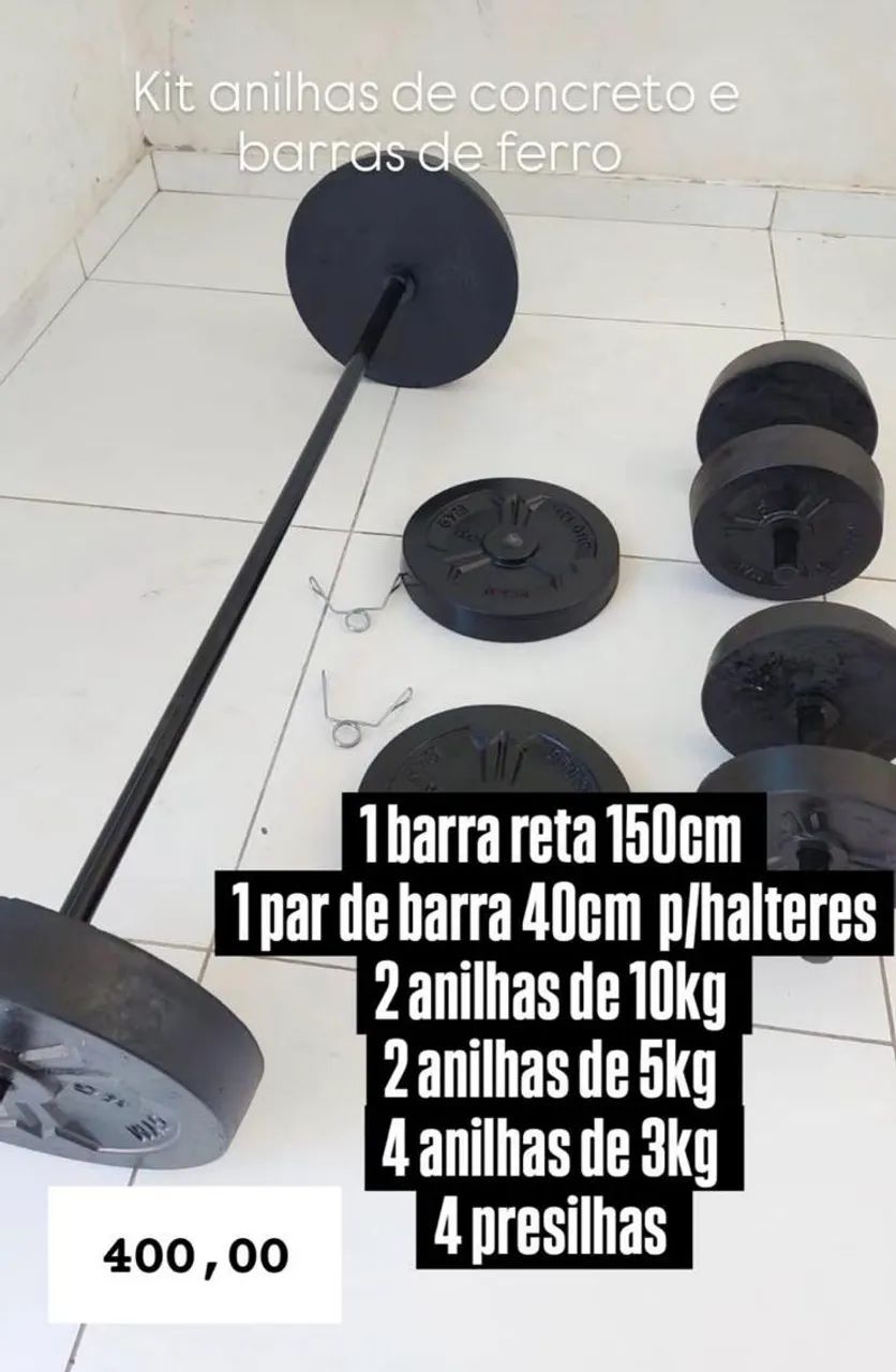 KITS DE PESOS E BARRAS PARA MUSCULAÇÃO 