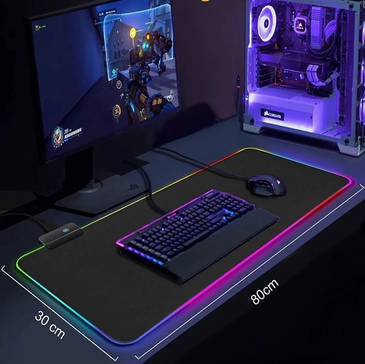 Mouse Pad gamer Exbom MP-LED3080 de emborrachado Liso grande 30cm x 80cm x 4mm preto - Foto 2