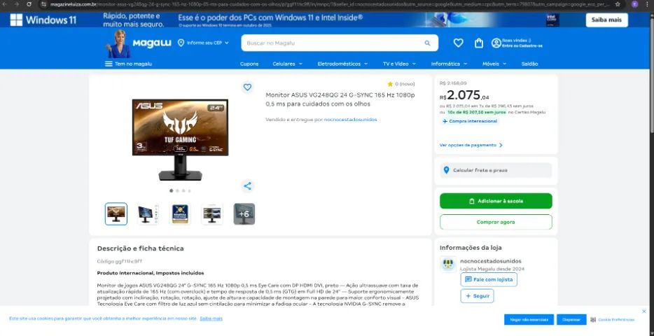 MONITOR ASUS 165HZ O,5ms65713026931203121