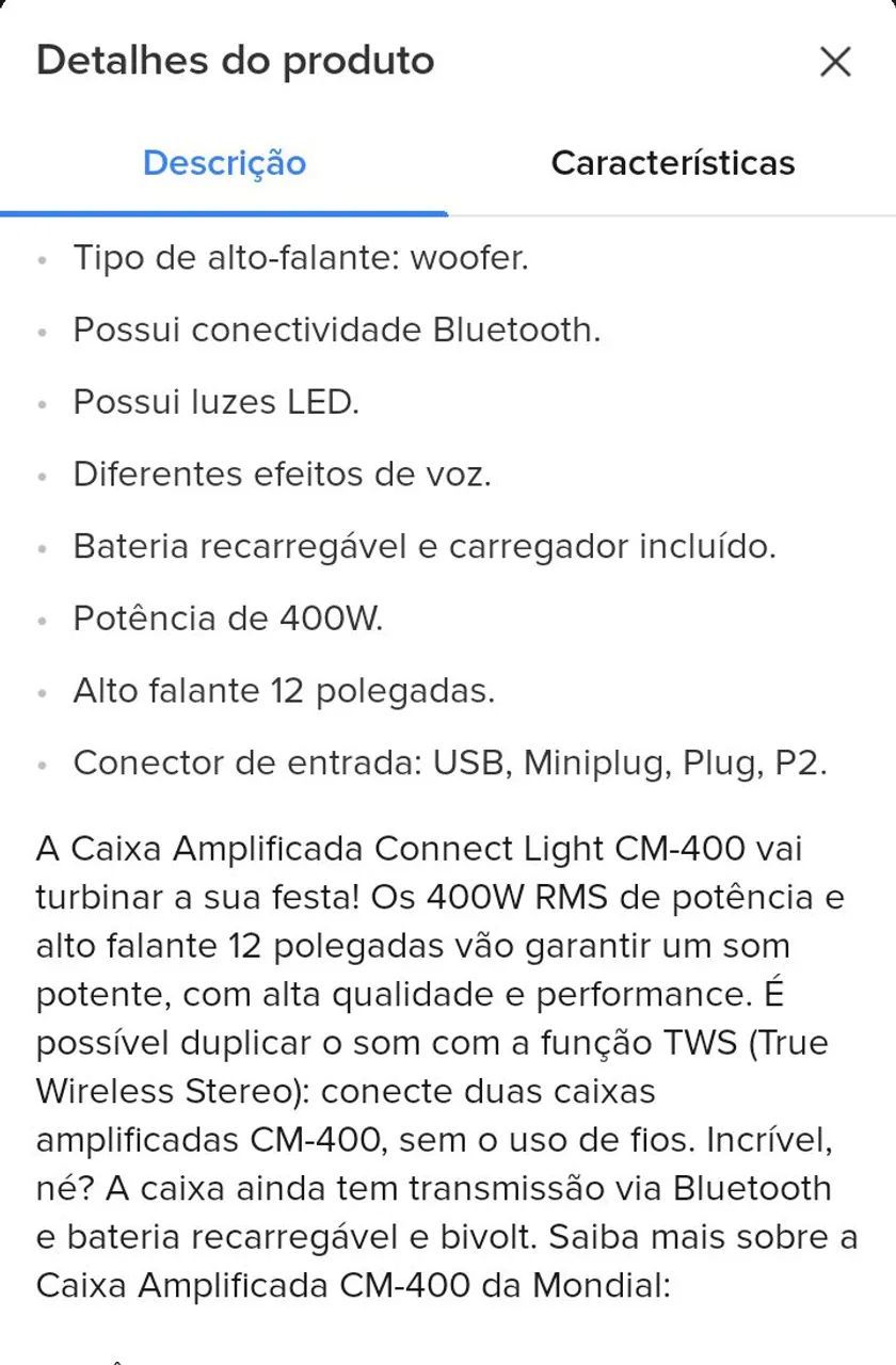 Vendo caixa amplificada connect lights cm -400 mundial cor preta  - Foto 6