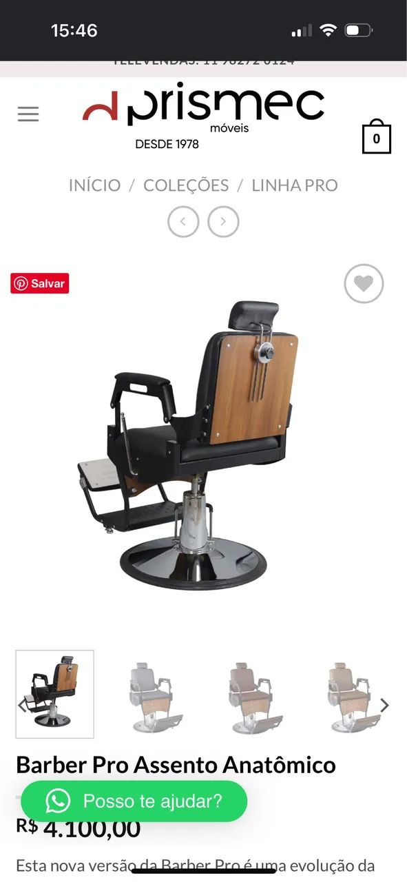 Vendo 2 Cadeiras de Barbeiro Prismec Barber Pro - Excelente Estado