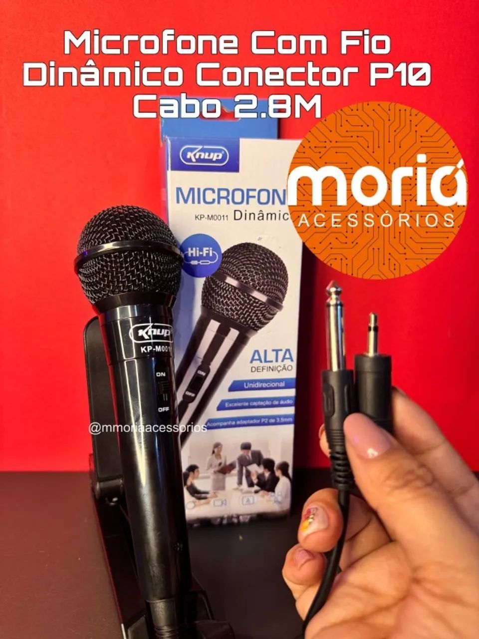 Microfone Dinâmico Com Fio Knup KP-M0011 Unidirecional P10 Preto