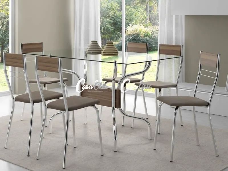 Mesa jantar com tempo de vidro, 6 cadeiras da móveis Carraro