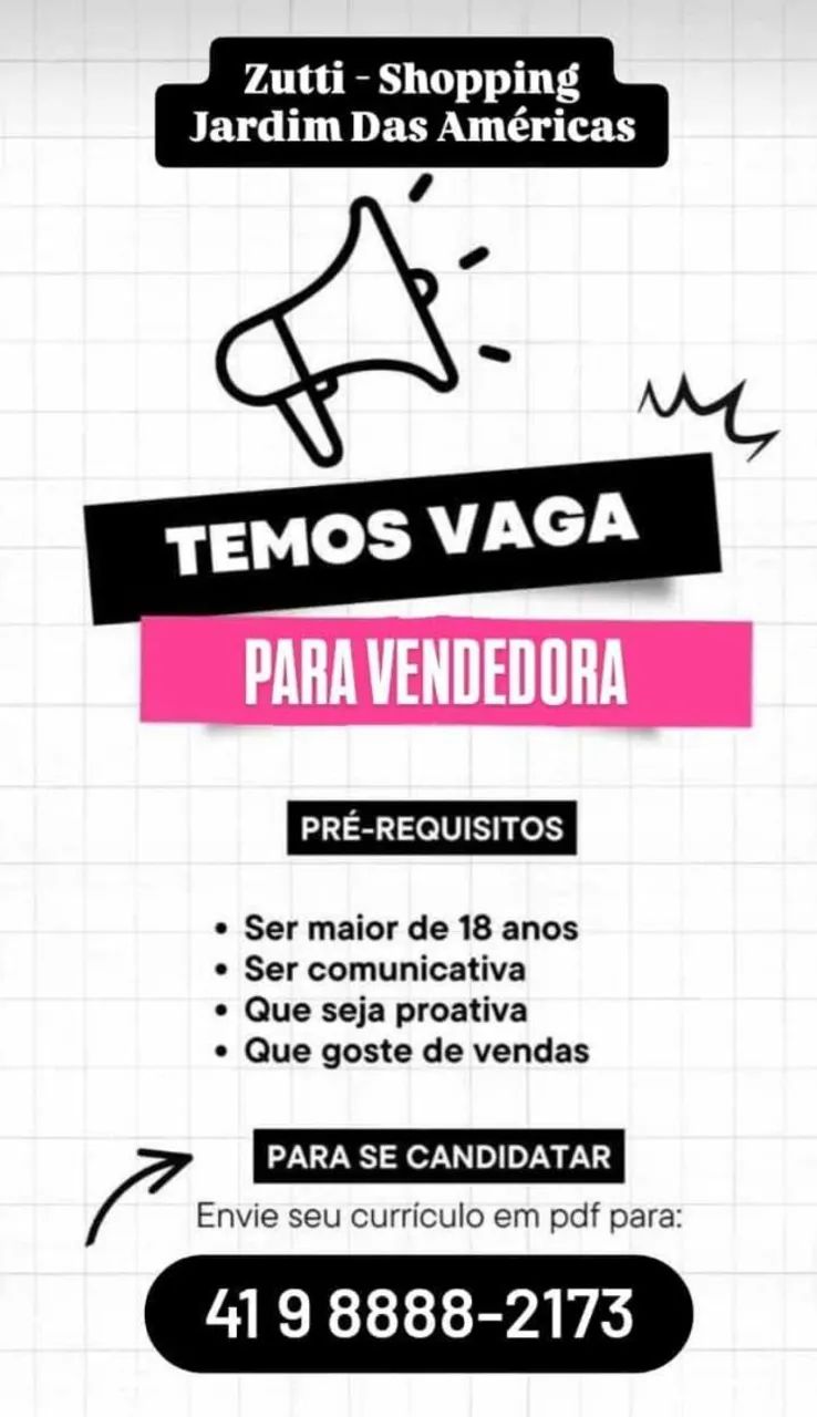 Vaga para vendedora 