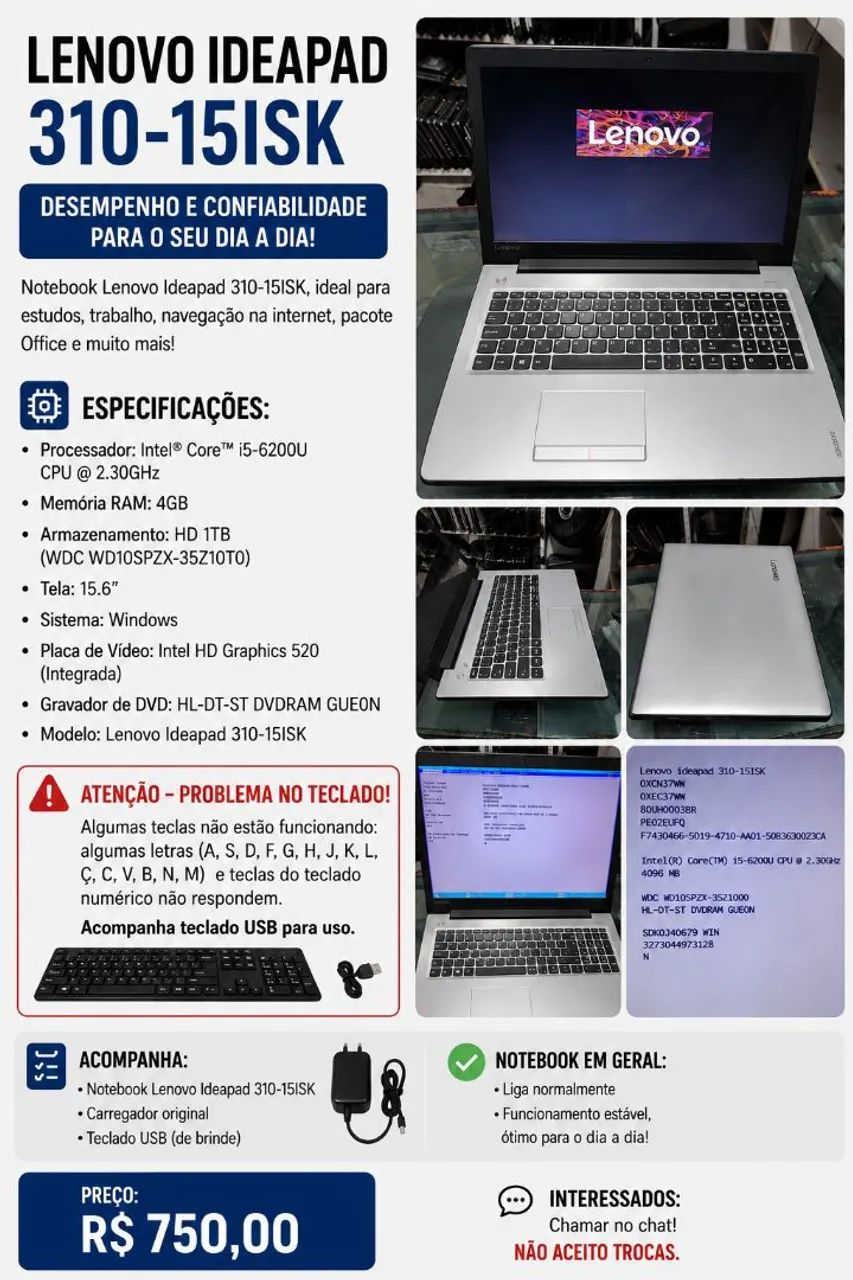 NOTEBOOK LENOVO IDEAPAD 310-15ISK 