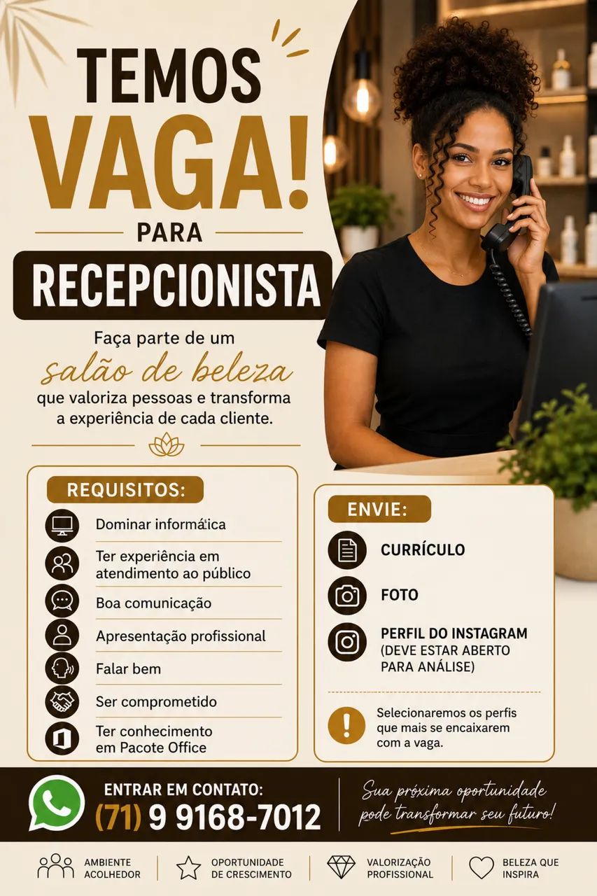 VAGA PARA RECEPCIONISTA 