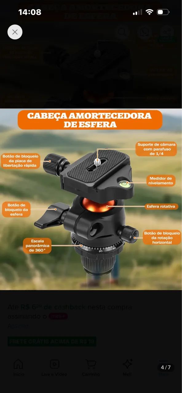 Cabeça esférica para tripé câmera celular - Foto 2