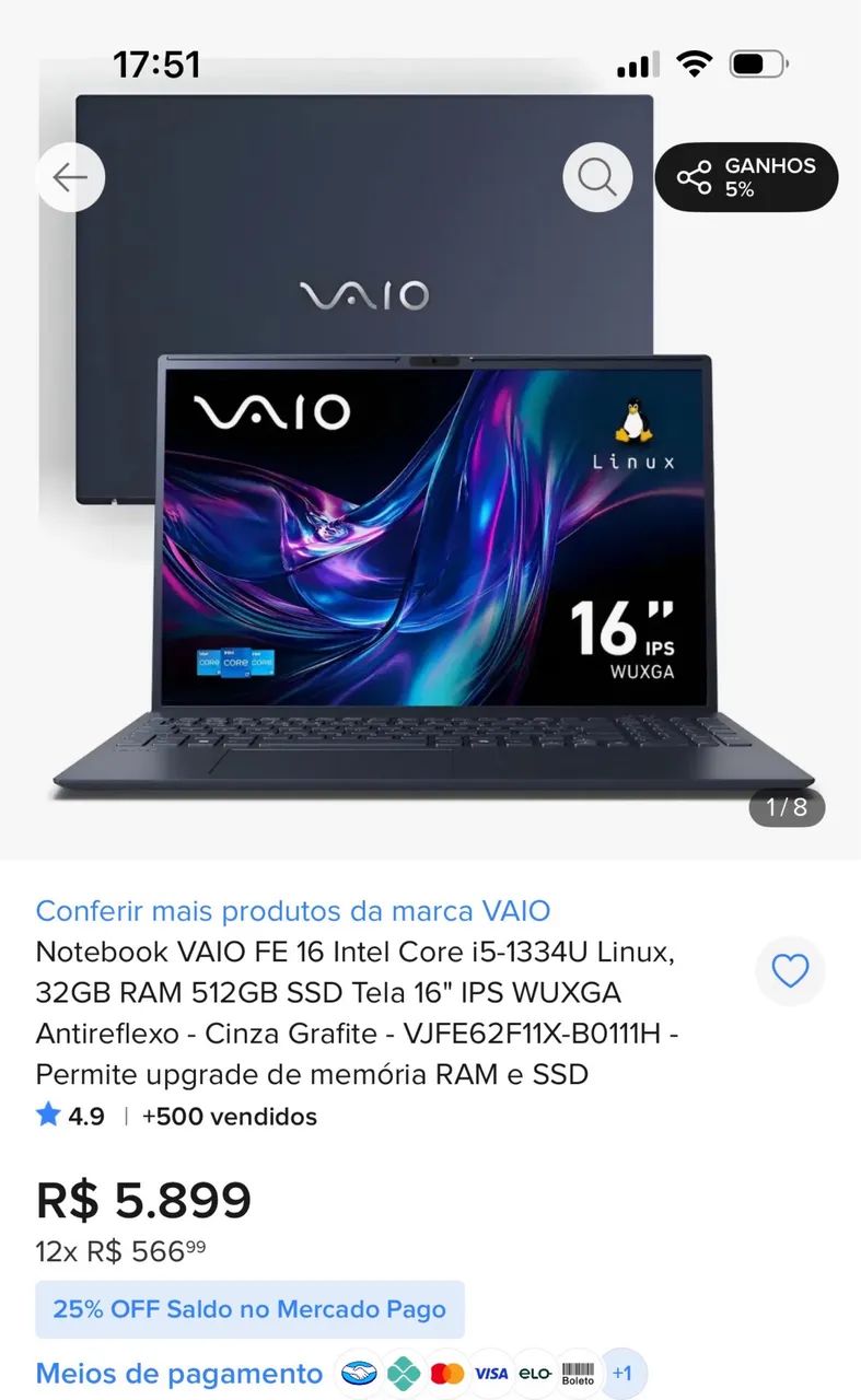 VAIO FE16 Ryzen 7 32GB RAM 512GB SSD