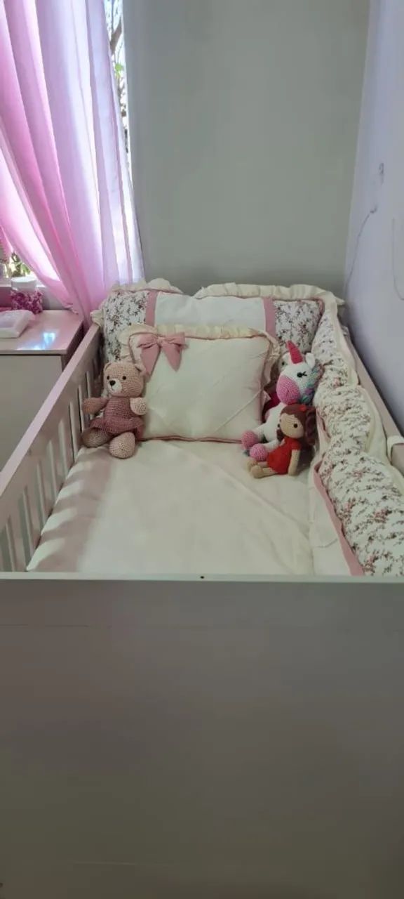  Lindo Berço rose+kit berço+colchão novo+cadeira de descanso+Almofada de amamentacao  - Foto 3