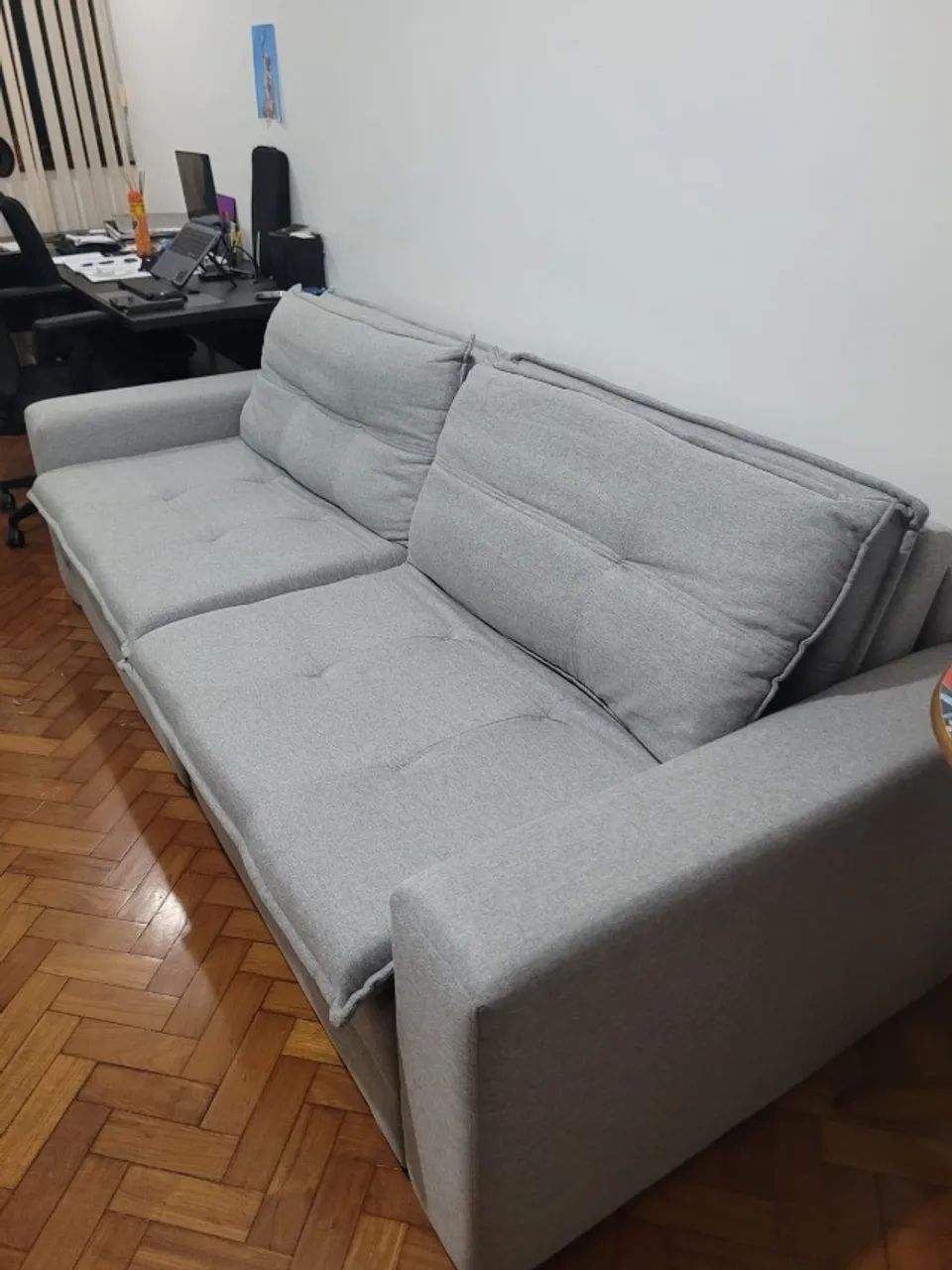 Sofá Cama Retrátil Chenile Linho Chade - Foto 3