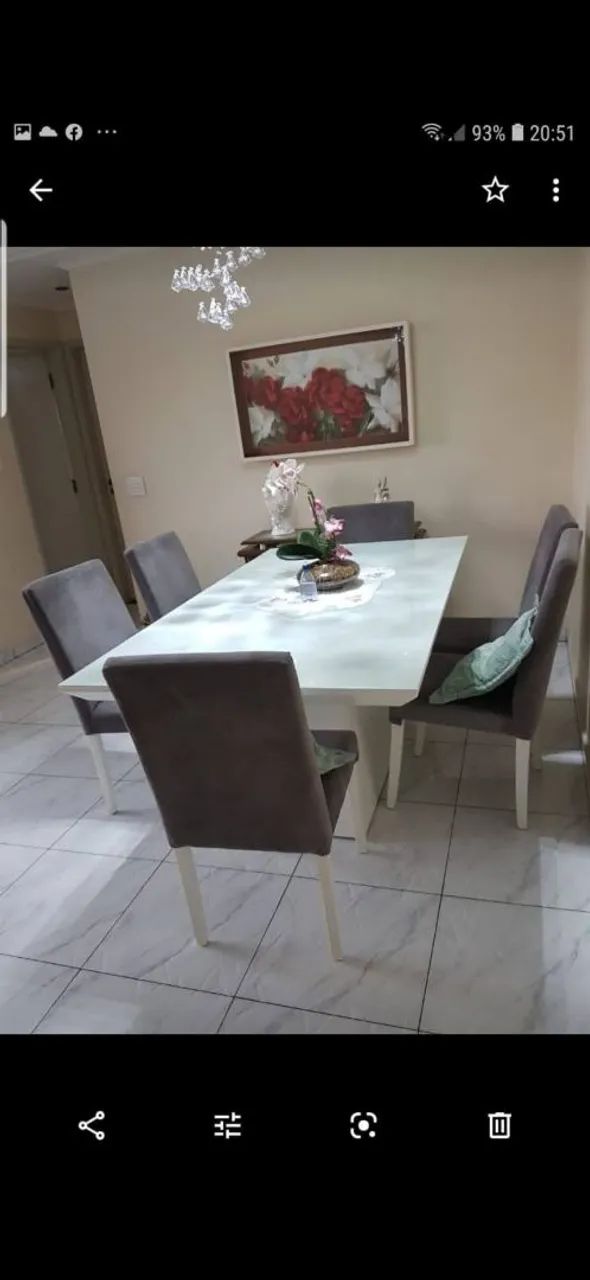 Mesa jantar  em laca branca 6 cadeiras 