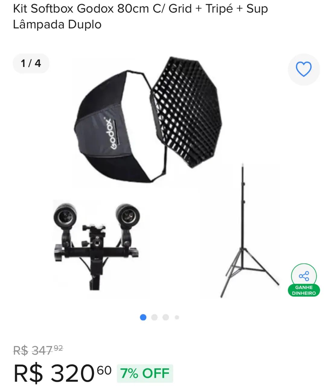 Kit softbox Godox 80cm c/ gride + tripé +  sup lâmpada duplo - Foto 5