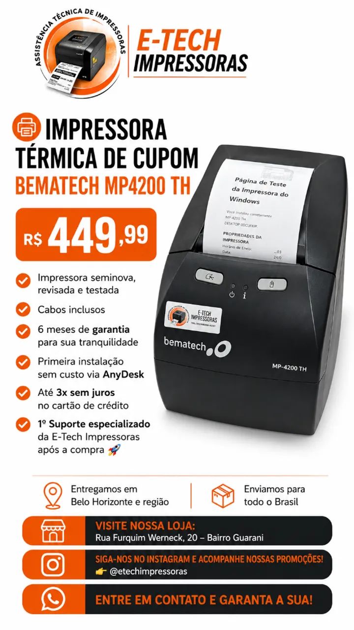 IMPRESSORA DE CUPOM BEMATECH MP4200 TH - Foto 2