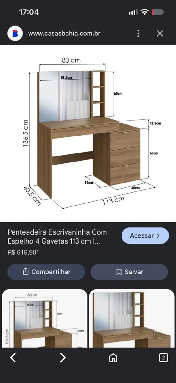 Penteadeira com Espelho e 4 Gavetas - Ótimo Estado - Foto 5