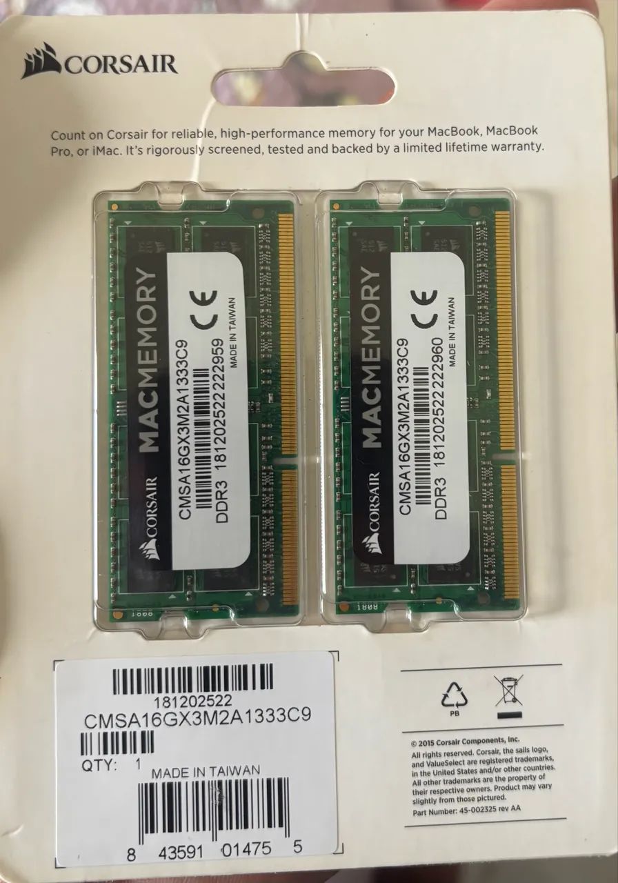 Memoria ram MacBook , 2 memória de 8Gb