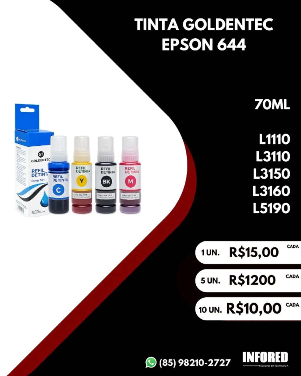 Refil de tinta 664 para impressora Epson