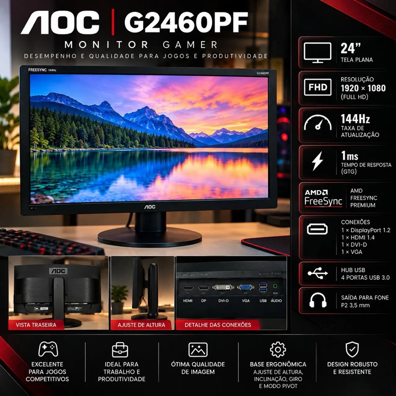 VENDO MONITOR AOC GAMER G2460 PF 25 polegadas