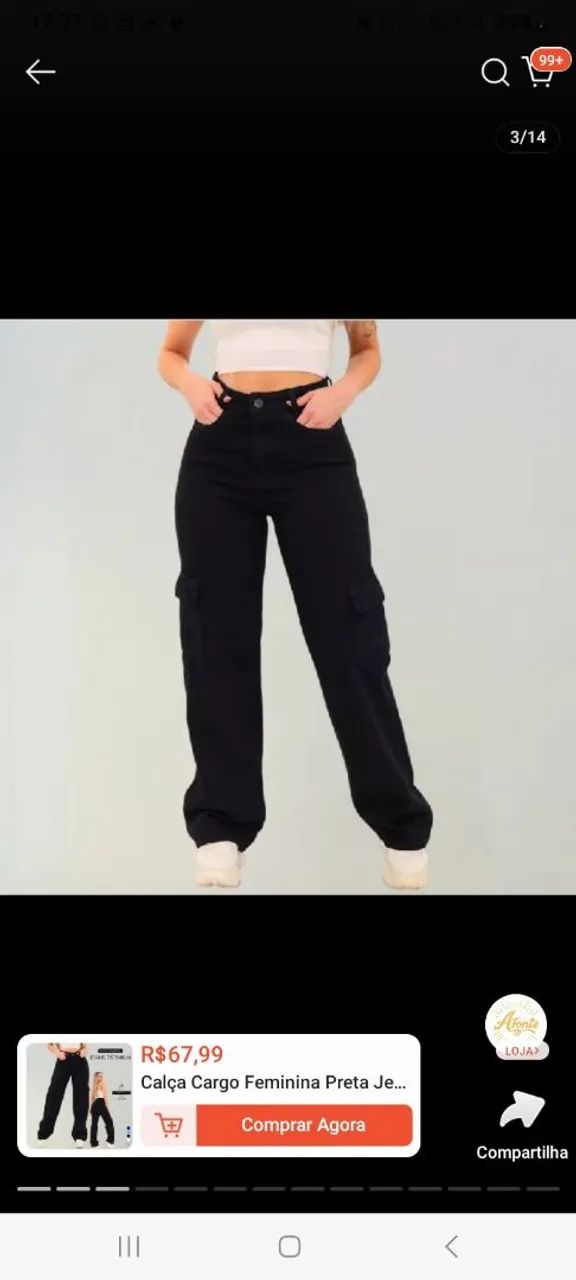 Calça wide leg cargo preta 